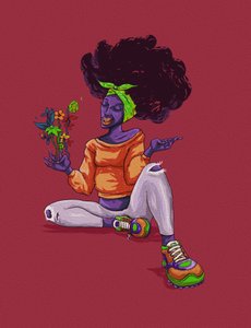 Smiling Afro With Flowers