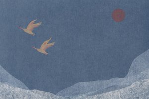 Cranes Over Snowy Peaks by Josie George