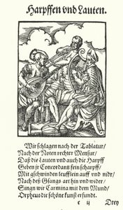 Harpist and Lute Player by Jost (after) Amman