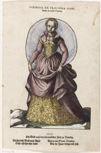 Noblewoman in Venetian Dress (title on object: Foemina ex praecipua nobilitate in urbe Veneta / Ein Weib ausz dem fürnembsten Adel zu Venedig) (series title: Habitus praecipuorum populorum)