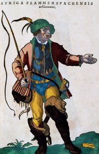 Costume of coachman in Germany, engraving from Habitus praecipuorum popularum by Jost Amman