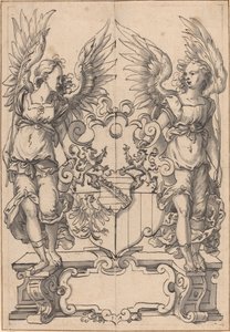 Two Angels Holding a Coat of Arms by Jost Amman