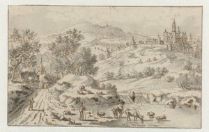 Mountainous Landscape with a Town on a Hill by Josua de Grave