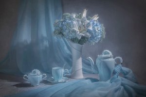 Soft Blue Tea Still Life by Joyce Guojun Ma