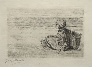 Girl with Basket Seated on the Shore by Jozef Israëls