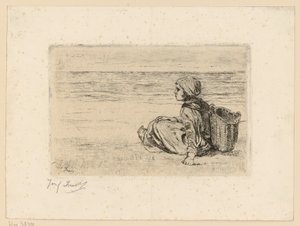 Girl with a Back Basket on the Beach by Jozef Israëls