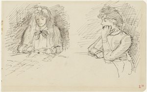 Two Studies of a Woman Sitting at a Table by Jozef Israëls