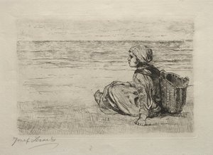 Girl with Basket Seated on the Shore by Jozef Israëls