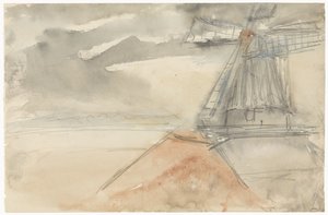 Mill with Turbulent Sky by Jozef Israëls