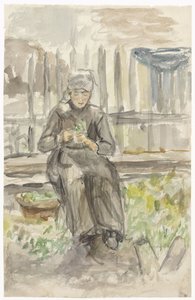 Seated Girl in a Garden by Jozef Israëls