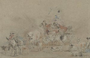 Herd on the Move with a Shepherdess on a Mule by Jérôme François Chantereau