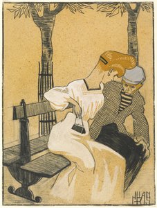 Man and Woman on Bench by Juan Gris