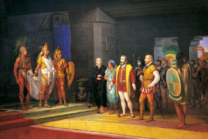 Hernan Cortez meeting Montezuma in Mexico by Juan Ortega