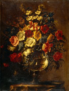 Flowers in a Glass Vase on a Rock by Juan de Arellano
