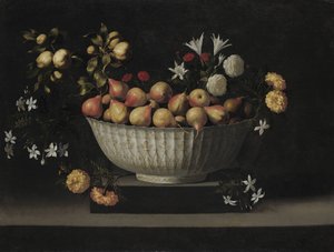 Flowers and Fruit in a China Bowl, c. 1645 by Juan de Zurbaran