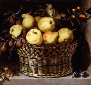 A Wicker Basket with Fruit on a Stone Ledge by Juan van der Hamen y Leon