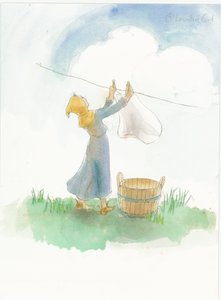A medieval girl hanging laundry, 2004