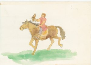 A Medieval Man, Shown Riding a Horse with a Bird of Prey on His Arm by Judith Dobie