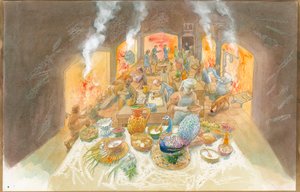 An Early Medieval Kitchen Scene by Judith Dobie