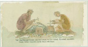 Two Characters Cutting Stone to Make Small Squares for the Mosaicist by Judith Dobie