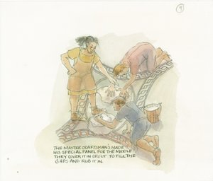 Two Workers Grouting a Floor Panel Made and Overseen by the Master Craftsman by Judith Dobie