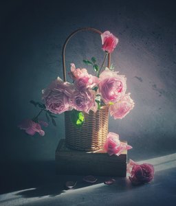 Basket of Pink Roses by Judy Tseng