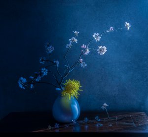 Blue Blossoms And Vase