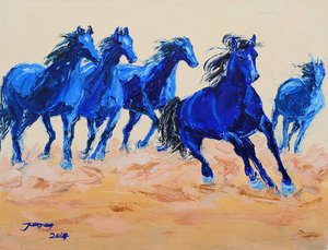 Galloping Blue Horses