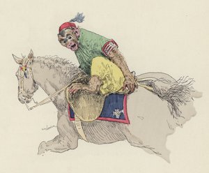 Monkey riding a horse