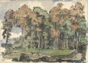 Road at the Edge of a Forest, with Peasants at Work by Jules Chadel