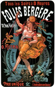 Poster for the Folies-Bergere 1874 by Jules Cheret - aerobatic works, ballets, pantomimes, operettas, dance, dancer, music hall, gay Paris, Paris by night
