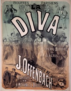 Poster for the operette Diva put to music by Jacques Offenbach at the Parisian Bouffes