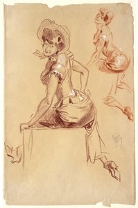 Two Studies of Seated Woman Seen from the Back, Looking over Her Left Shoulder by Jules Cheret