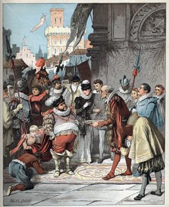 Sancho Panza appointed as governor of Barataria island - Illustration of Jules David (1808-1892) from Histoire de Don Quixote (Don Quixote) - 1887 - by Miguel de Cervantes Saavedra (1547-1616)