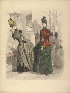 Two Women in Day Dresses: Preparatory drawing for a fashion plate by Jules David