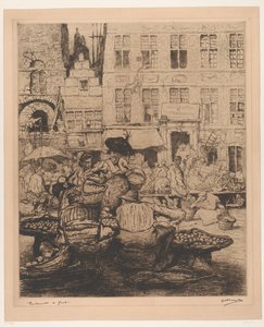 Cityscape with Fruit Market in Ghent (Fruit Market in Ghent)