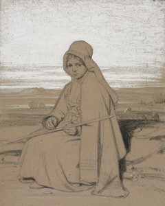 A Seated Shepherdess by Jules Dupré