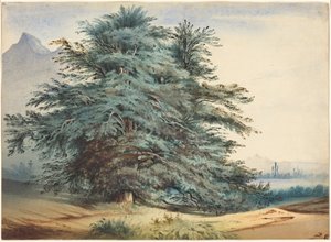 Two Ancient Trees before a Mountain Peak by Jules Dupré