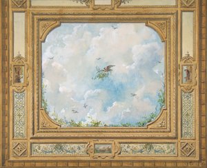 Design for a ceiling decorated with clouds and birds