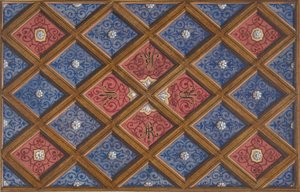 Design for a Coffered Ceiling with Painted Initials: SRI, 1840-97 by Jules Edmond Charles Lachaise and Eugène Pierre Gourdet