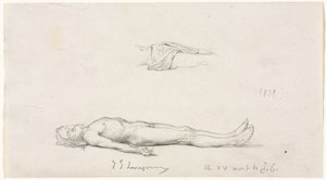 Sketch of the Dead Christ, and Detail Sketch of Loincloth by Jules Eugene Lenepveu