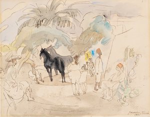 Figures and Two Horses in a Landscape, 1921 by Jules Pascin