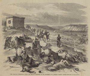 The Field of Tchernaya, after the Battle, bringing in the Wounded to a French Picquet House by Julian Portch