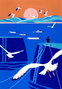 Harbor Sunset Seagulls