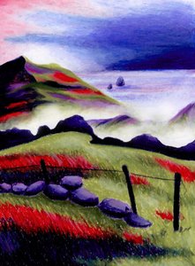 Red Hillside Coastal Mist by Julie Lesouef