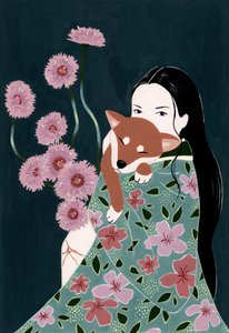 Woman Holding Shiba Inu