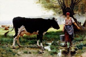 A Milkmaid with her Cow by Julien Dupre