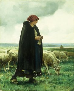A Shepherdess with Her Flock by Julien Dupre