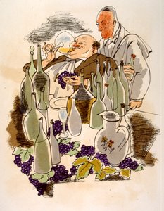 Humorous Wine Illustration 1946. Illustration by Julien Pavil