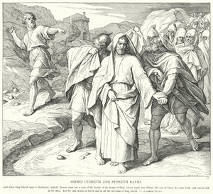 Shimei Cursing and Stoning David (engraving) by Julius (after) Schnorr von Carolsfeld